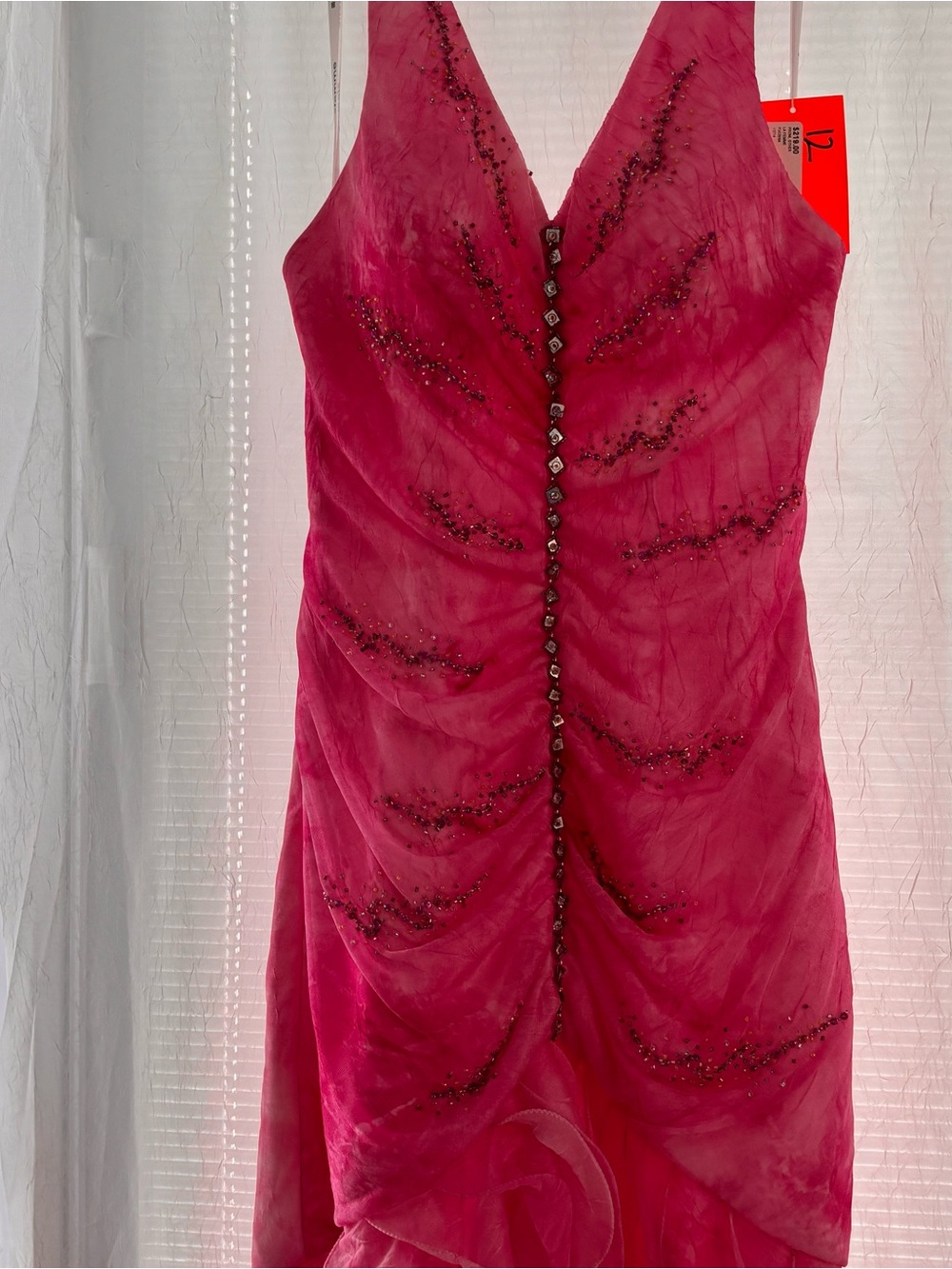 La Femme Fuchsia Beaded V-Neck Prom Gown NWT 12 Vintage